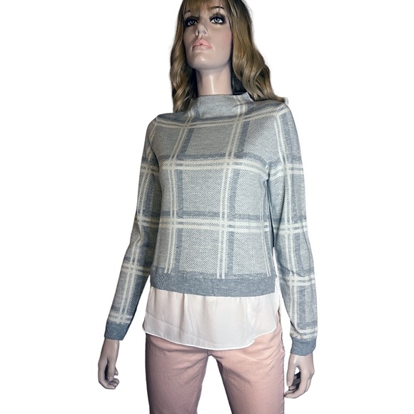 Camber & Grace Cheater Sweater Tunic Grey White Plaid Illusion Blouse Super Soft - Picture 3 of 14